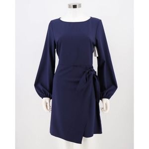 The Vanity Room NEW Wrap Tie Waist Dress Size Large Navy Blue Long Sleeve Womens